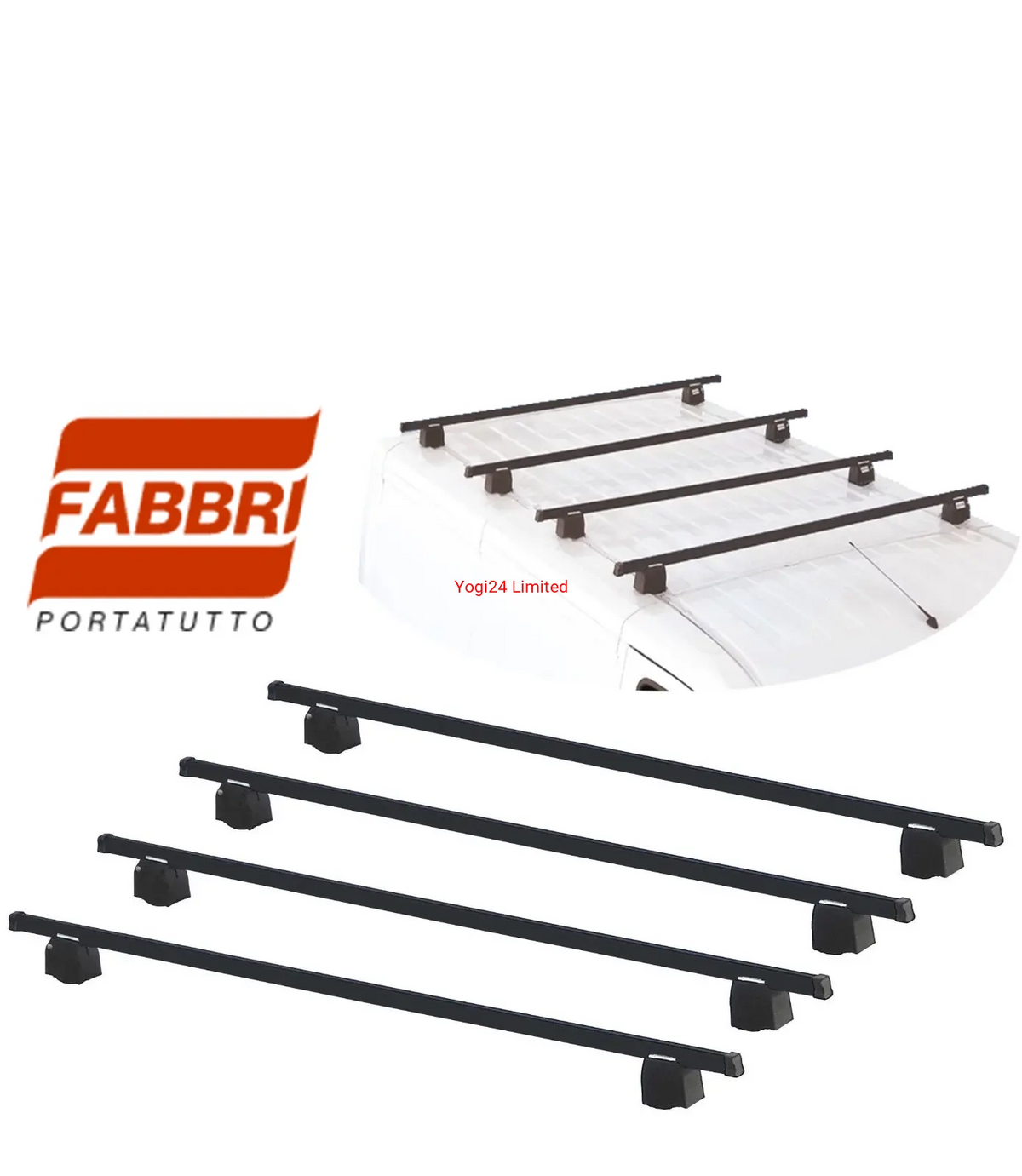 FABBRI Roof Rack fits VAUXHALL Vivaro Van L1-L2 H1 2014-2019 (fixed points) – 4 steel bars 180 cm