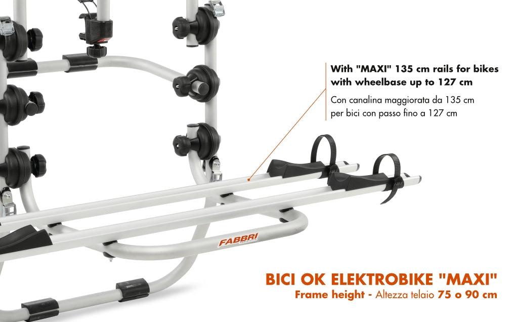 FABBRI Bici OK Elektrobike Boot Carrier – 2 e-Bikes, Frame 90 cm, Maxi 135 cm Trays