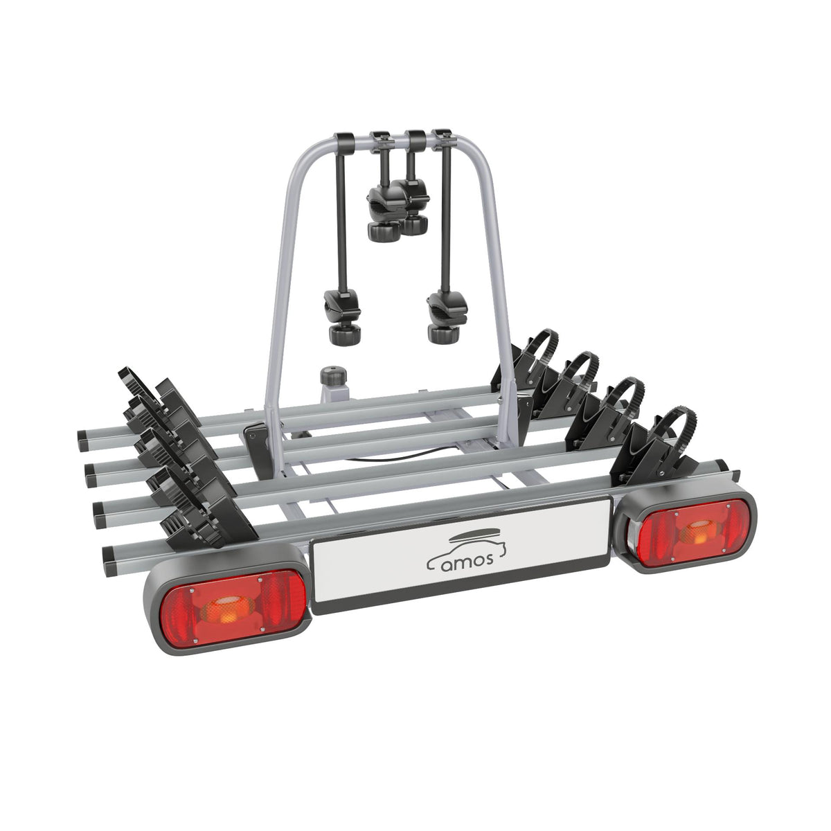 Bike Carrier Giro – Towbar Mounted, 4 Bikes, 7-pin, Silver