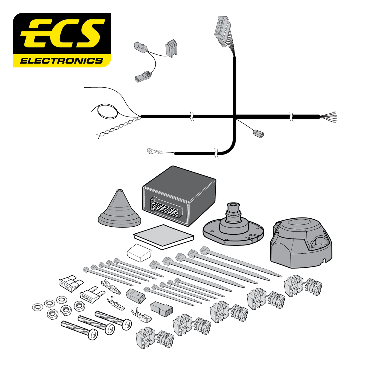 ECS 7-pin Towbar Wiring Kit – Citroën / Fiat / Peugeot / Toyota (multi-fit) 2007–2016 [TO26507MU]