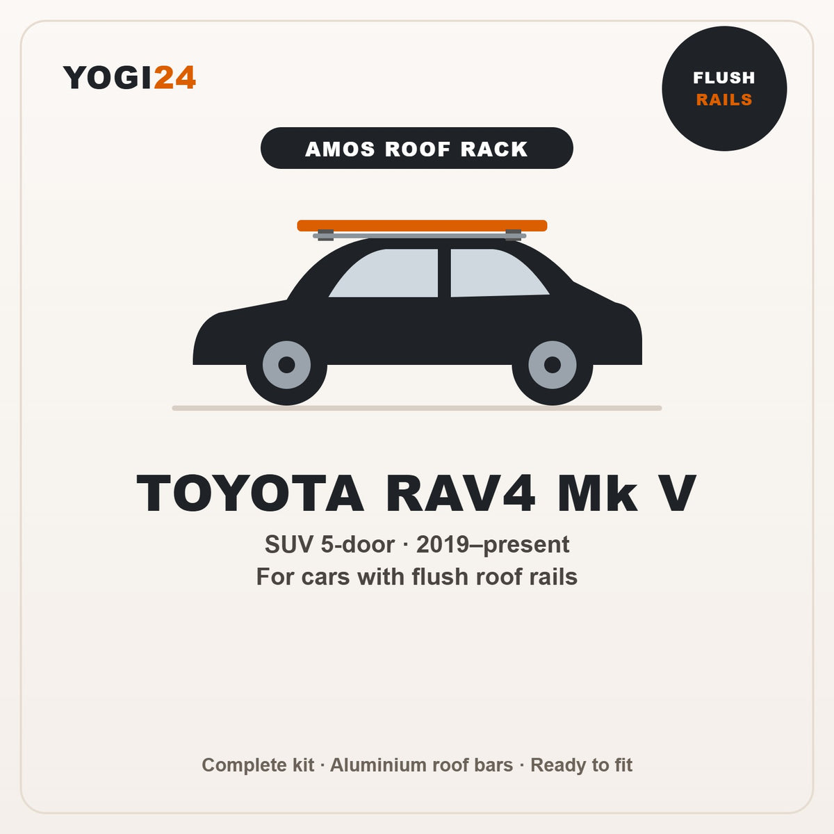 AMOS Roof Rack fits TOYOTA RAV 4 mk V SUV 5-door 2019-2025 (flush roof rails) – 120 cm bars