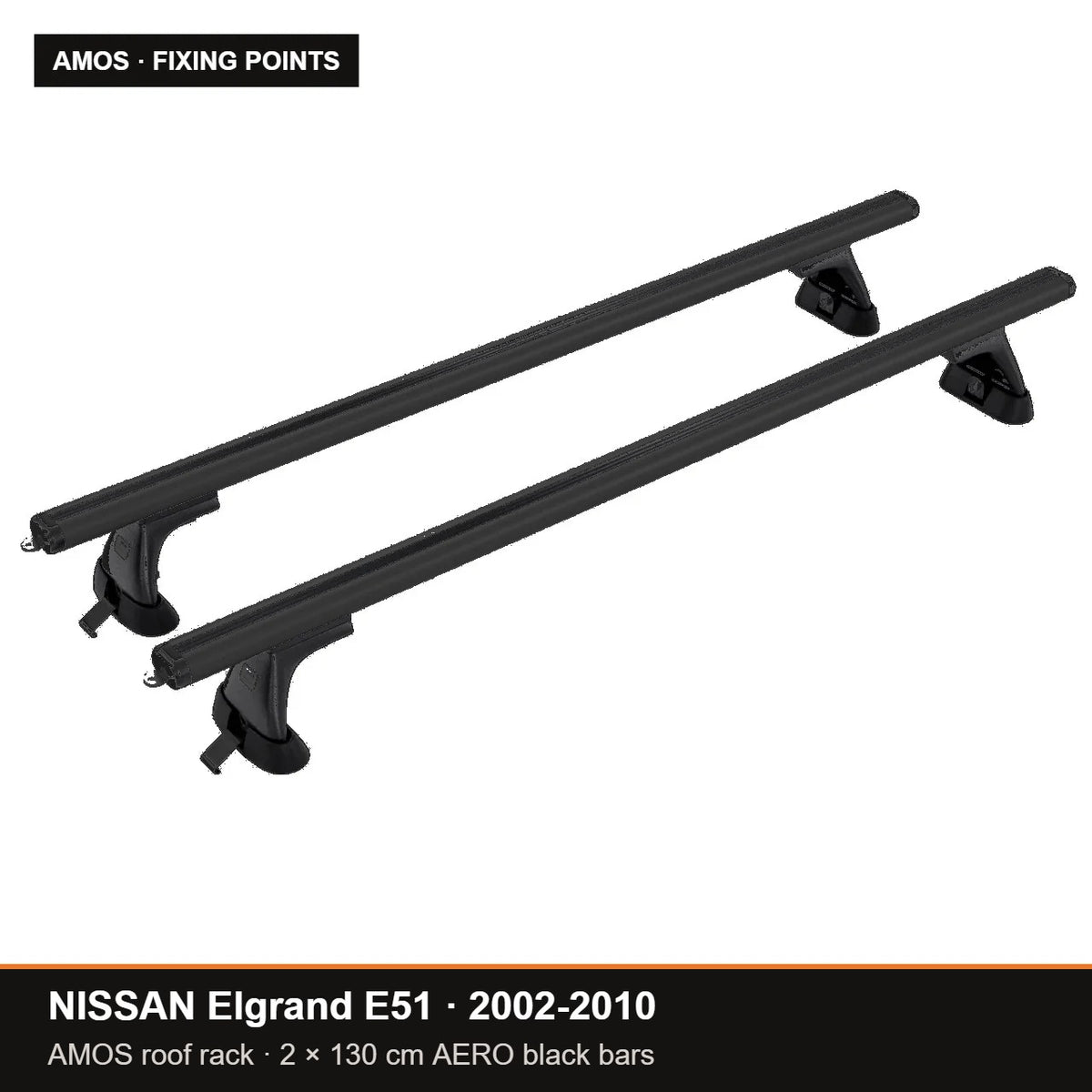 AMOS Roof Rack fits NISSAN Elgrand E51 MPV 5-door 2002-2010 (fixing points) – 130 cm AERO black bars