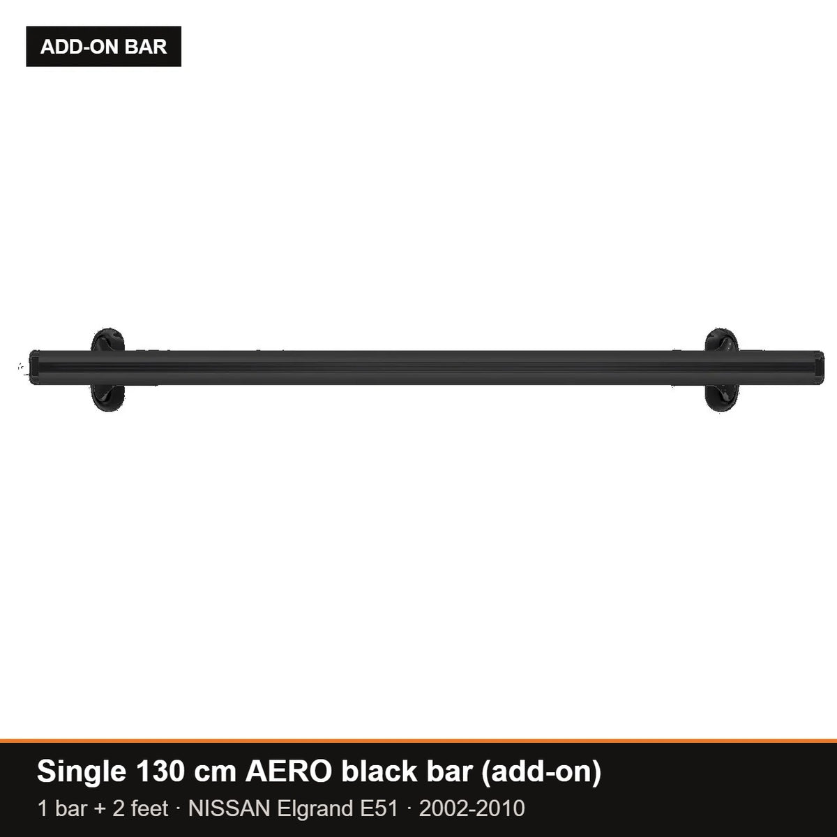 AMOS Roof Rack fits NISSAN Elgrand E51 MPV 5-door 2002-2010 (fixing points) – single 130 cm AERO black bar (add-on)