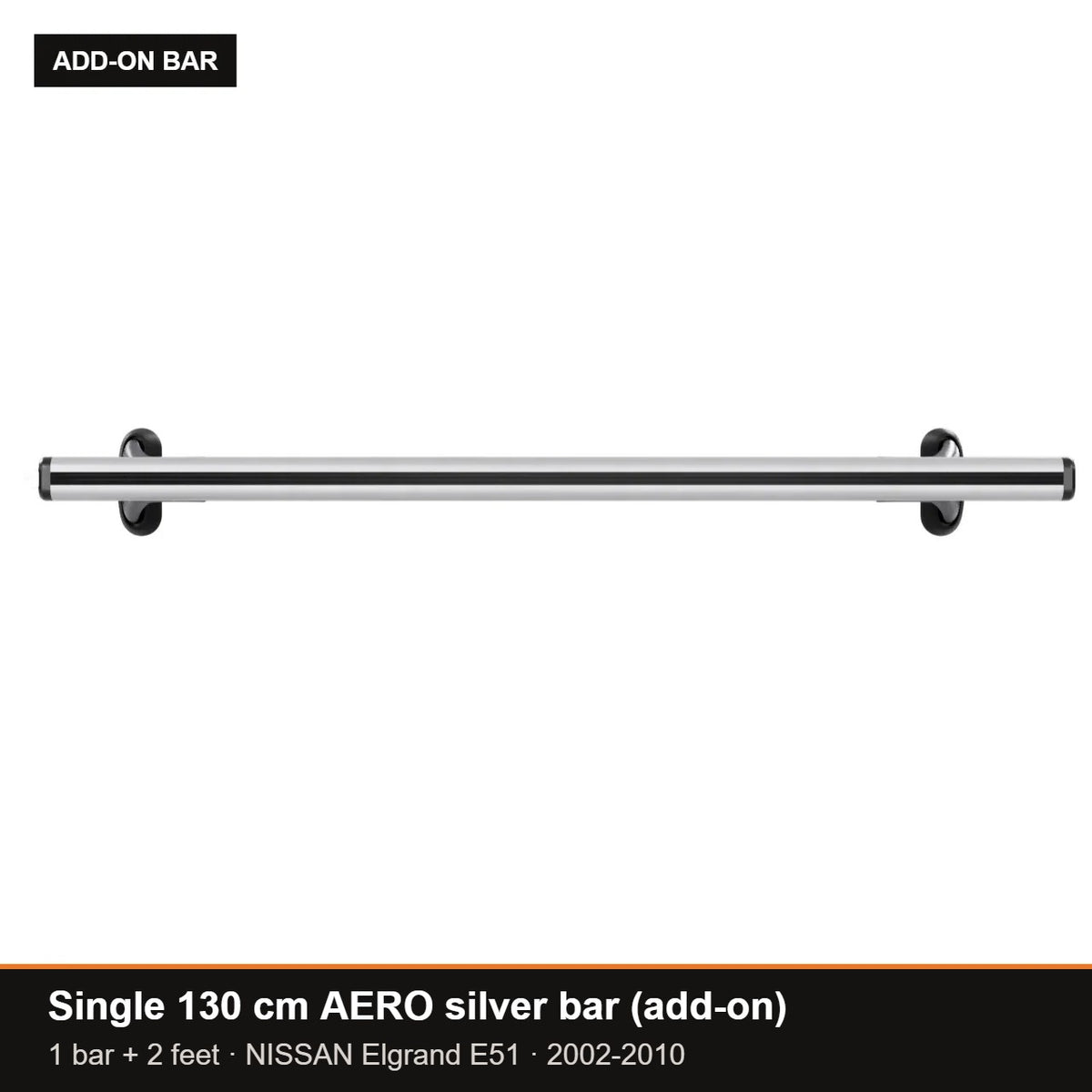 AMOS Roof Rack fits NISSAN Elgrand E51 MPV 5-door 2002-2010 (fixing points) – single 130 cm AERO silver bar (add-on)