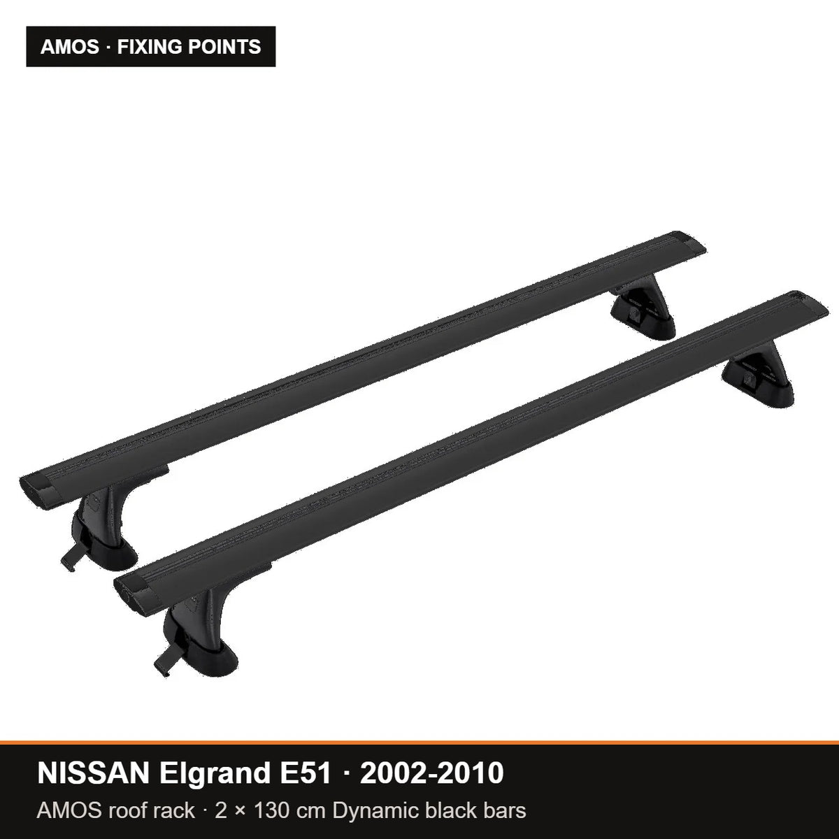 AMOS Roof Rack fits NISSAN Elgrand E51 MPV 5-door 2002-2010 (fixing points) – 130 cm Dynamic black bars