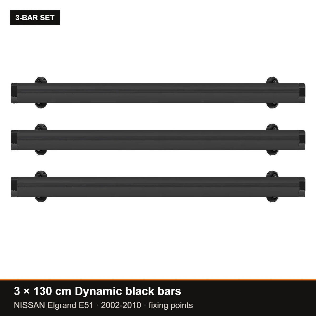 AMOS Roof Rack fits NISSAN Elgrand E51 MPV 5-door 2002-2010 (fixing points) – 3 x 130 cm Dynamic black bars