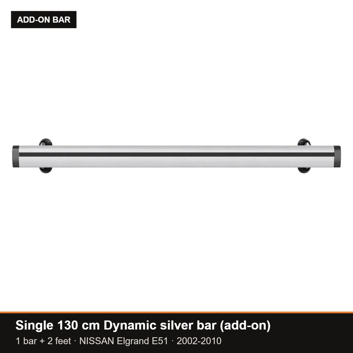 AMOS Roof Rack fits NISSAN Elgrand E51 MPV 5-door 2002-2010 (fixing points) – single 130 cm Dynamic silver bar (add-on)