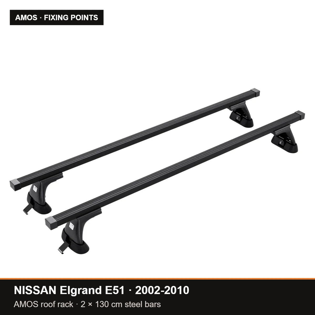 AMOS Roof Rack fits NISSAN Elgrand E51 MPV 5-door 2002-2010 (fixing points) – 130 cm steel bars