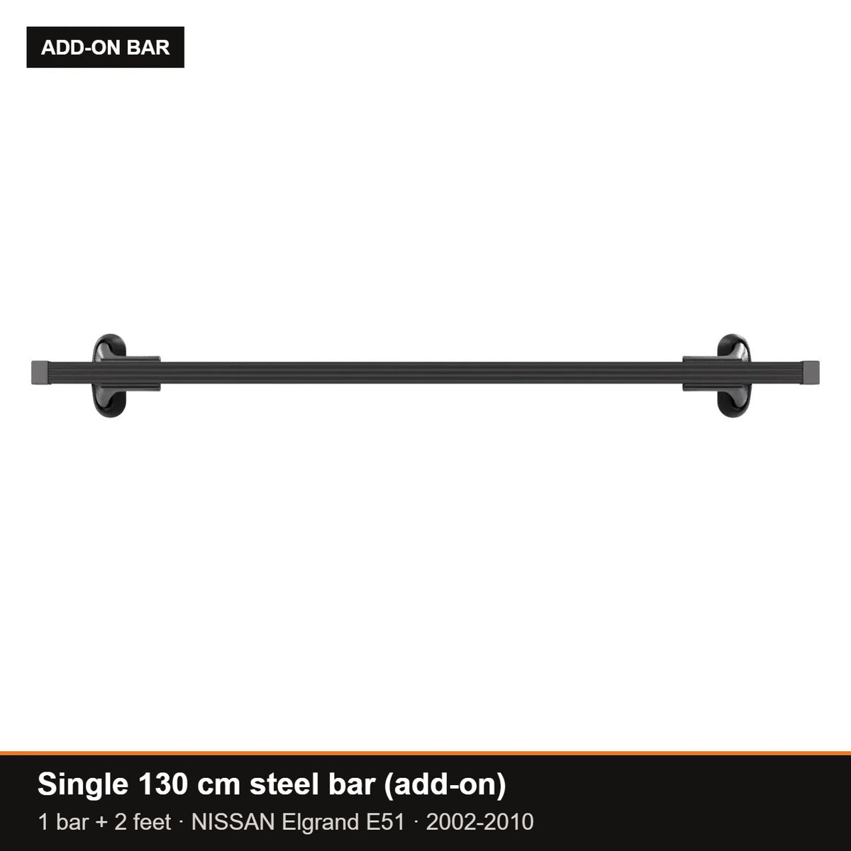 AMOS Roof Rack fits NISSAN Elgrand E51 MPV 5-door 2002-2010 (fixing points) – single 130 cm steel bar (add-on)