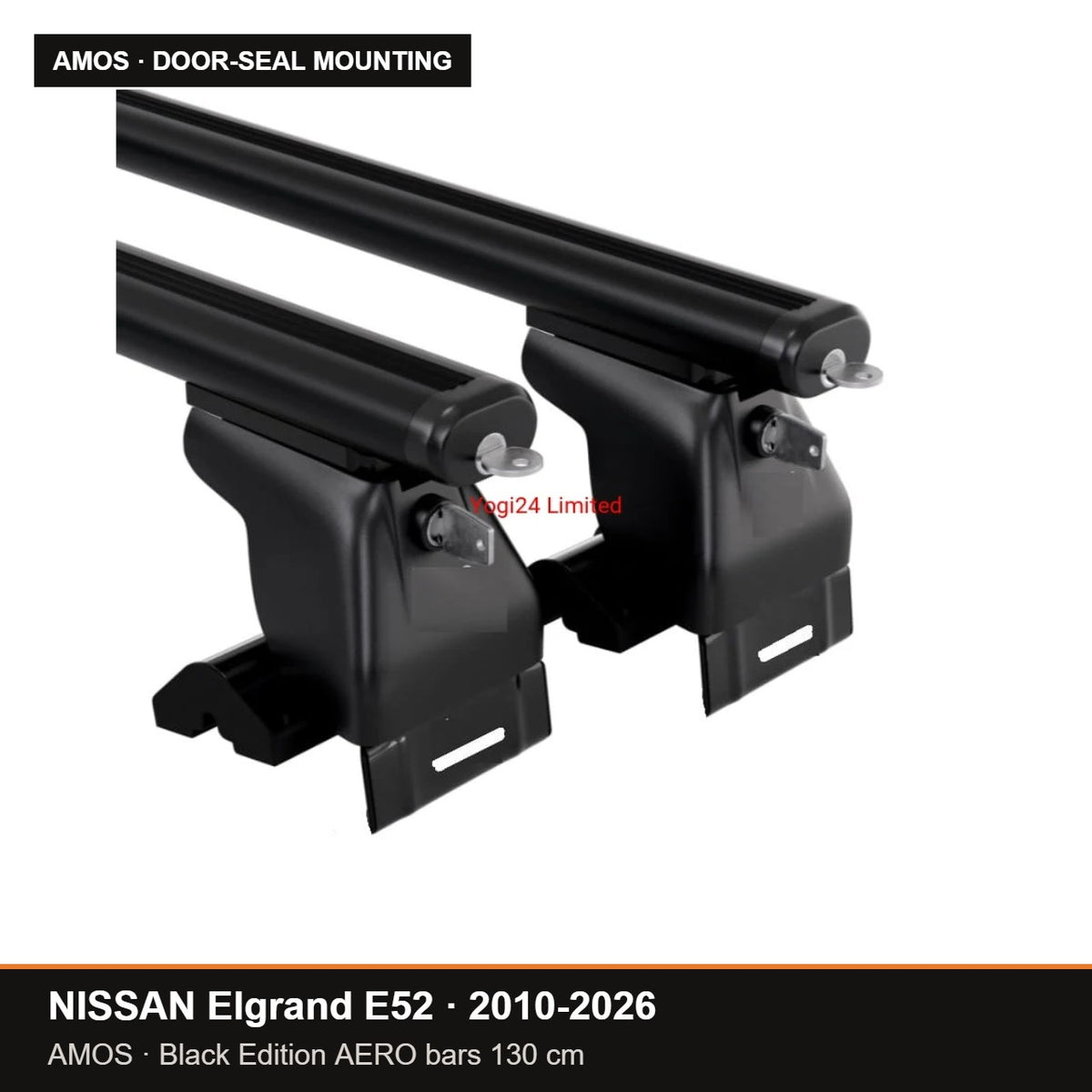 AMOS Roof Rack fits NISSAN Elgrand E52 MPV 5-door 2010-2026 (door-seal mounting points) – 130 cm AERO black bars (Black Edition)