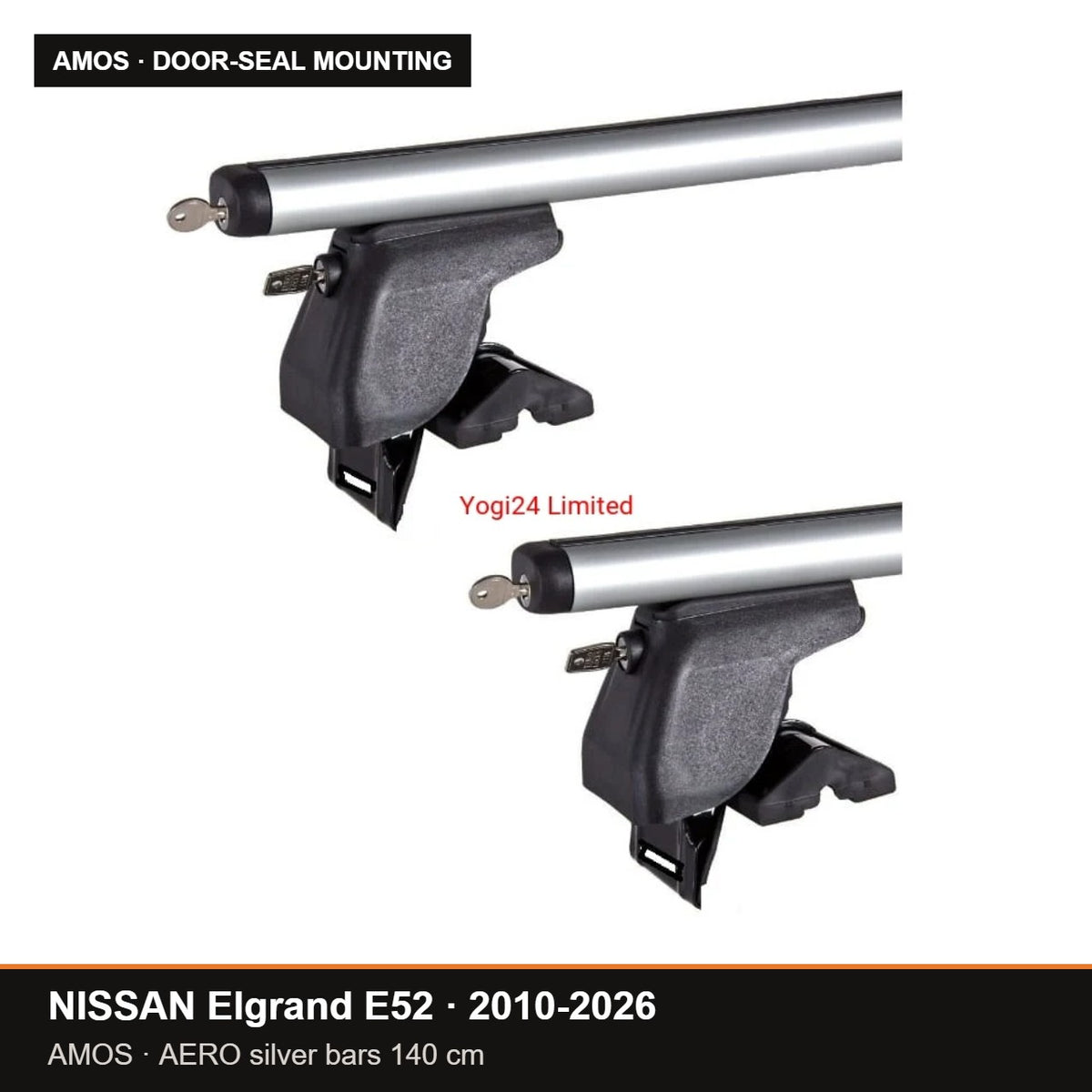 AMOS Roof Rack fits NISSAN Elgrand E52 MPV 5-door 2010-2026 (door-seal mounting points) – 140 cm AERO silver bars