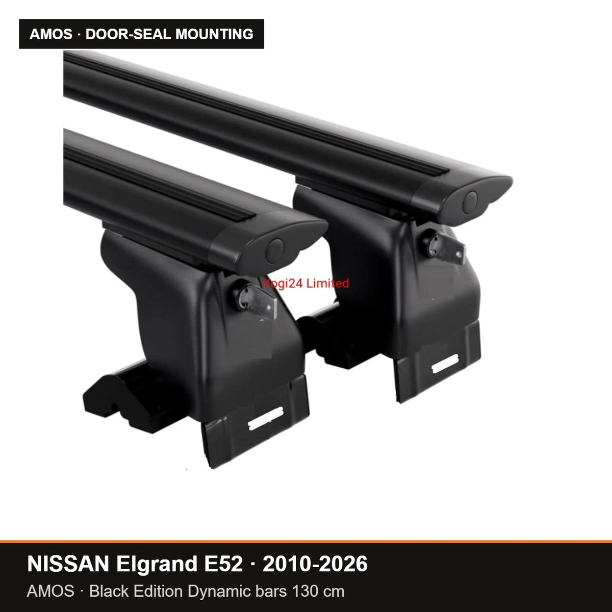 AMOS Roof Rack fits NISSAN Elgrand E52 MPV 5-door 2010-2026 (door-seal mounting points) – 130 cm Dynamic black bars (Black Edition)