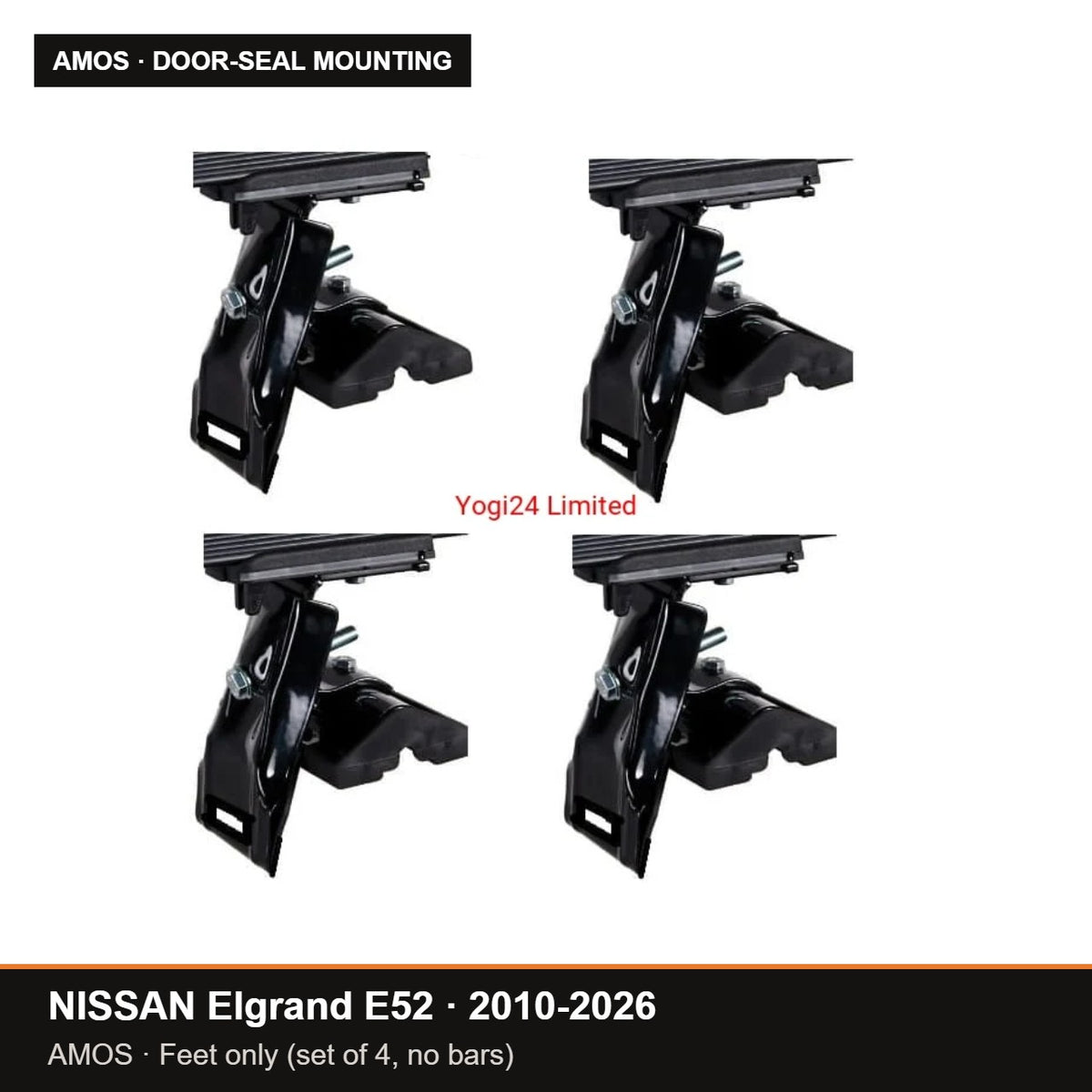 AMOS Roof Rack Feet fits NISSAN Elgrand E52 MPV 5-door 2010-2026 (door-seal mounting points) – set of 4, no bars