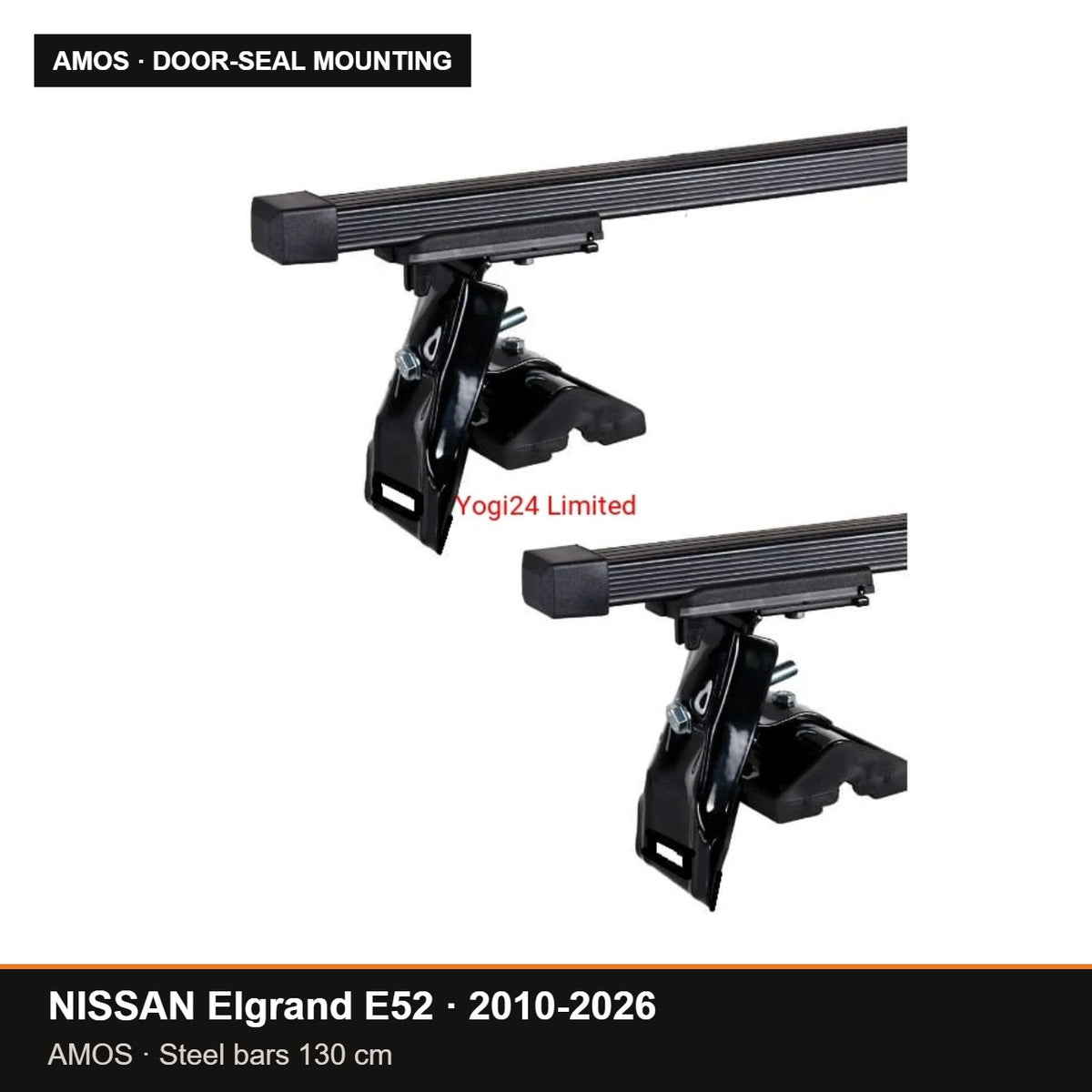 AMOS Roof Rack fits NISSAN Elgrand E52 MPV 5-door 2010-2026 (door-seal mounting points) – 130 cm steel bars
