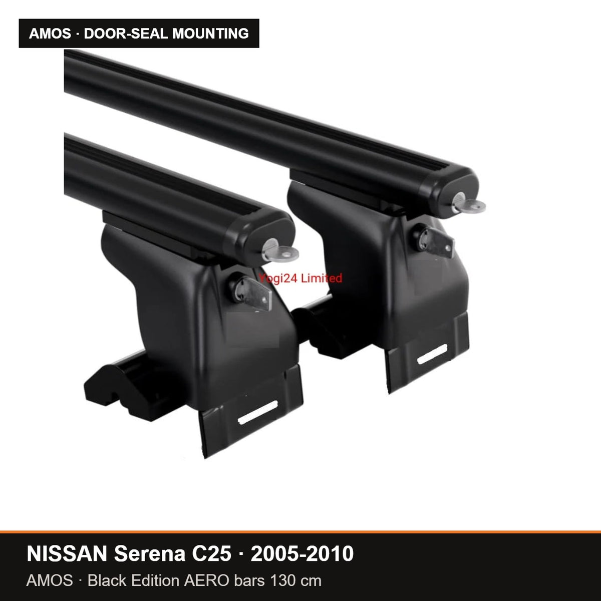 AMOS Roof Rack fits NISSAN Serena C25 MPV 5-door 2005-2010 (door-seal mounting points) – 130 cm AERO black bars (Black Edition)
