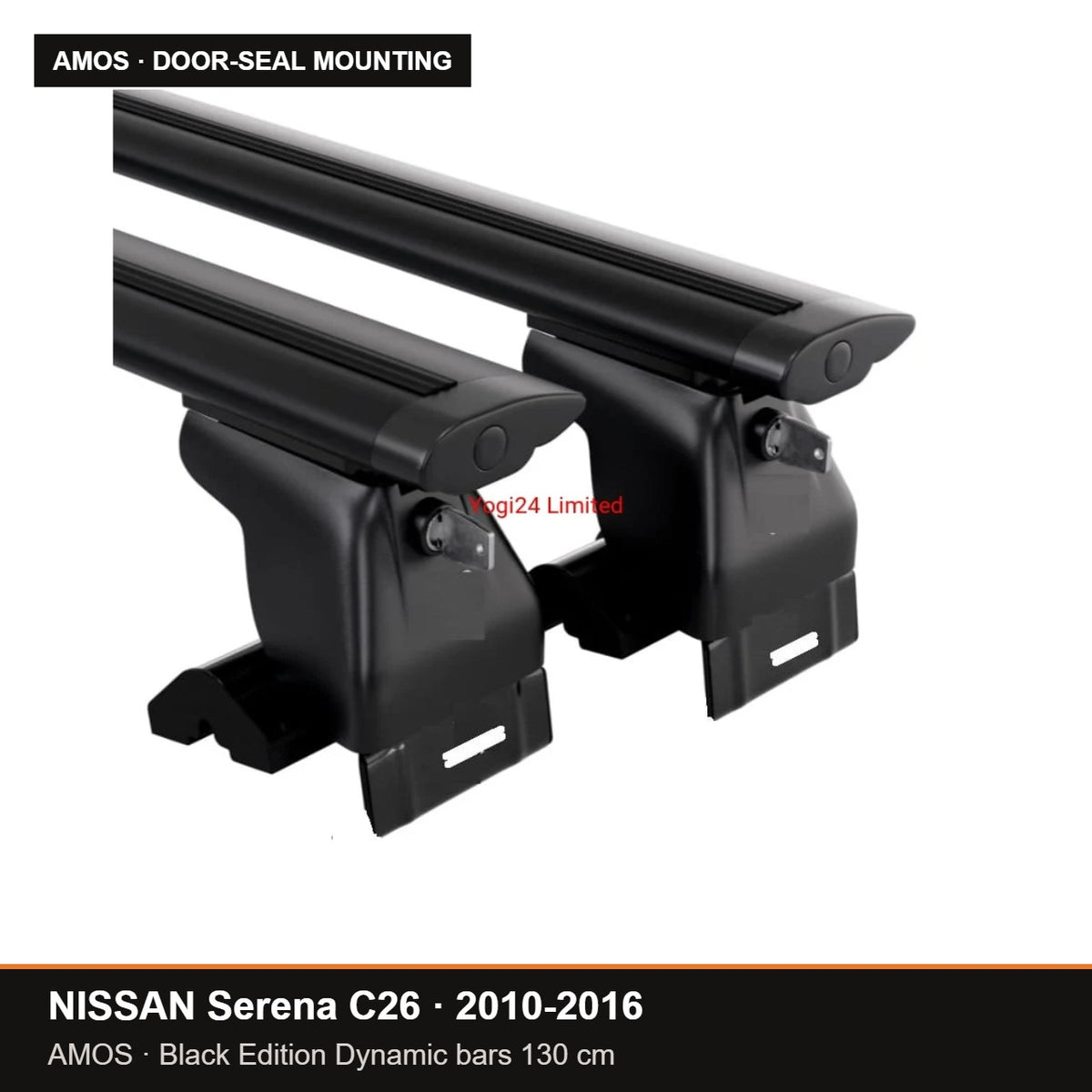 AMOS Roof Rack fits NISSAN Serena C26 MPV 5-door 2010-2016 (door-seal mounting points) – 130 cm Dynamic black bars (Black Edition)