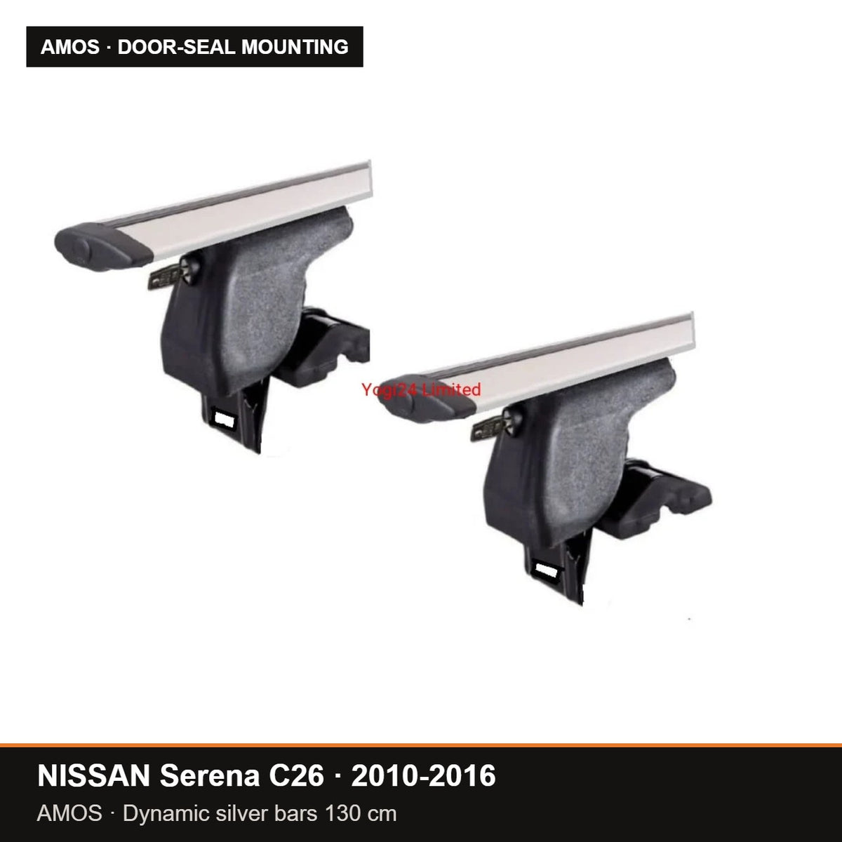 AMOS Roof Rack fits NISSAN Serena C26 MPV 5-door 2010-2016 (door-seal mounting points) – 130 cm Dynamic silver bars