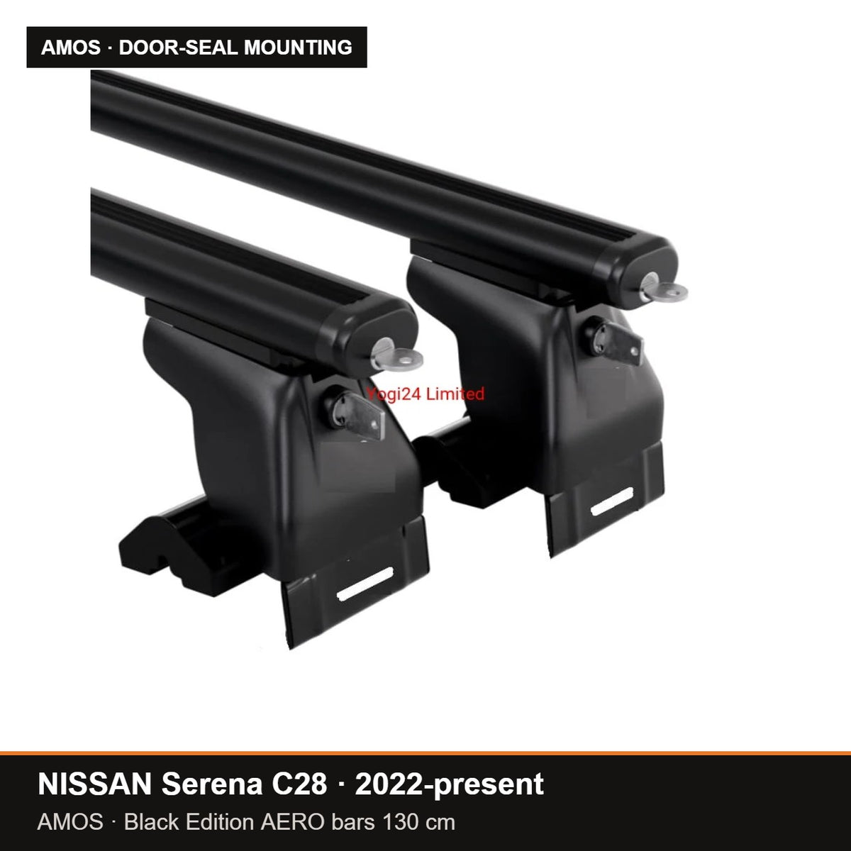 AMOS Roof Rack fits NISSAN Serena C28 MPV 5-door 2022-present (door-seal mounting points) – 130 cm AERO black bars (Black Edition)