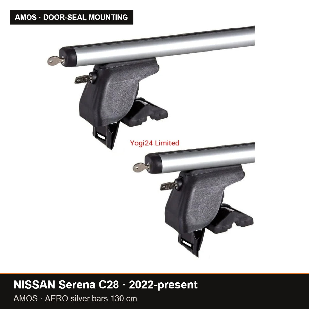 AMOS Roof Rack fits NISSAN Serena C28 MPV 5-door 2022-present (door-seal mounting points) – 130 cm AERO silver bars
