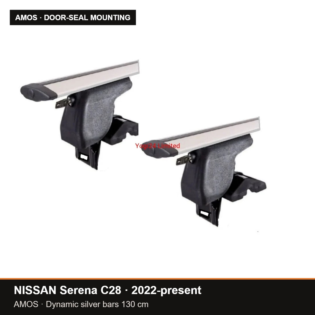 AMOS Roof Rack fits NISSAN Serena C28 MPV 5-door 2022-present (door-seal mounting points) – 130 cm Dynamic silver bars
