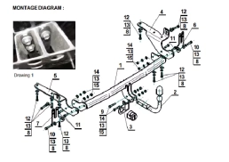 Swan Neck Tow Bar For TOYOTA RAV-4 III with spare wheel on the door (2006-2013) T-188