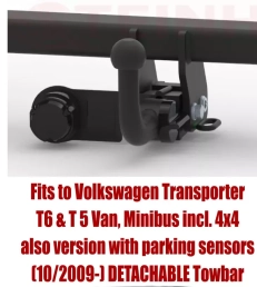 Detachable Tow Bar For VW Transporter T5/T6 Van, Minibus (incl. 4x4)                   (also version with parking sensors) (incl. Caravelle) (incl. Multivan) (2009-) V-131