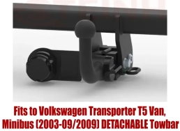 Detachable Tow Bar For VW Transporter T5 Van, Minibus (incl. 4x4)  (also version with parking sensors) (incl. Caravelle) (incl. Multivan)(2003-2009) V-131