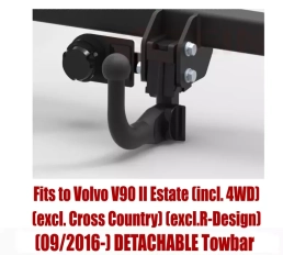 Detachable Swan Neck Tow Bar For Volvo V90 II Estate (incl. 4WD) (excl. Cross Country i R-Design) (2016-) V-311