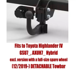 Detachable Swan Neck Tow Bar For TOYOTA Highlander IV (GSU7_, AXUH7_) Hybrid (excl. version with a full-size spare wheel) 2019- T-157
