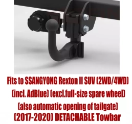 Detachable Swan Neck Tow Bar For SSANGYONG Rexton SUV SUV 2WD / 4WD (incl.version with AdBlue) (also version with automatic opening of tailgate) (excl. version with a full-size spare wheel) (2017-2020) S-486