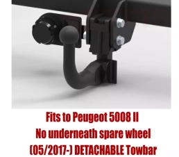 Detachable Swan Neck Tow Bar For PEUGEOT 5008 II (No underneath spare wheel) (2017-24) P-014