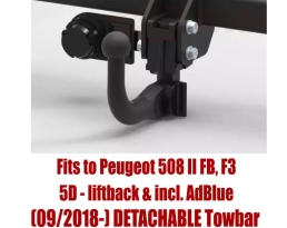 Detachable Swan Neck Tow Bar For PEUGEOT 508 II 5D FB,F3 5D - liftback (incl. AdBlue) (2018-) P-067