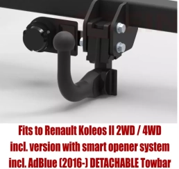 Detachable Swan Neck Tow Bar For RENAULT Koleos II 2WD/4WD (2016-) R-052