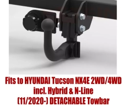 Detachable Swan Neck Tow Bar For Hyundai Tucson NX4E 2WD/4WD (incl. Hybrid) (incl. N-Line)(2020-24) H-287