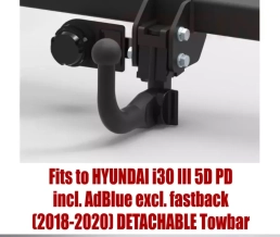 Detachable Swan Neck Tow Bar For Hyundai I30 III PD 5D (2018-2020) H-283