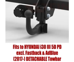 Detachable Swan Neck Tow Bar For Hyundai I30 III Hatchback PD 2017- H-262